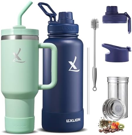 Lexlion All-Day Hydration Bundle 32 Oz Tea Infuser Bottle + 30 Oz Tumbler