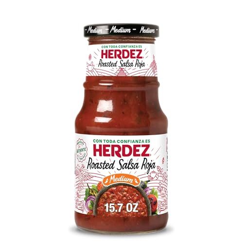 HERDEZ Roasted Salsa Roja, Medium, 15.7 oz Jar Smoky & Spicy Red Salsa for Tacos & Enchiladas