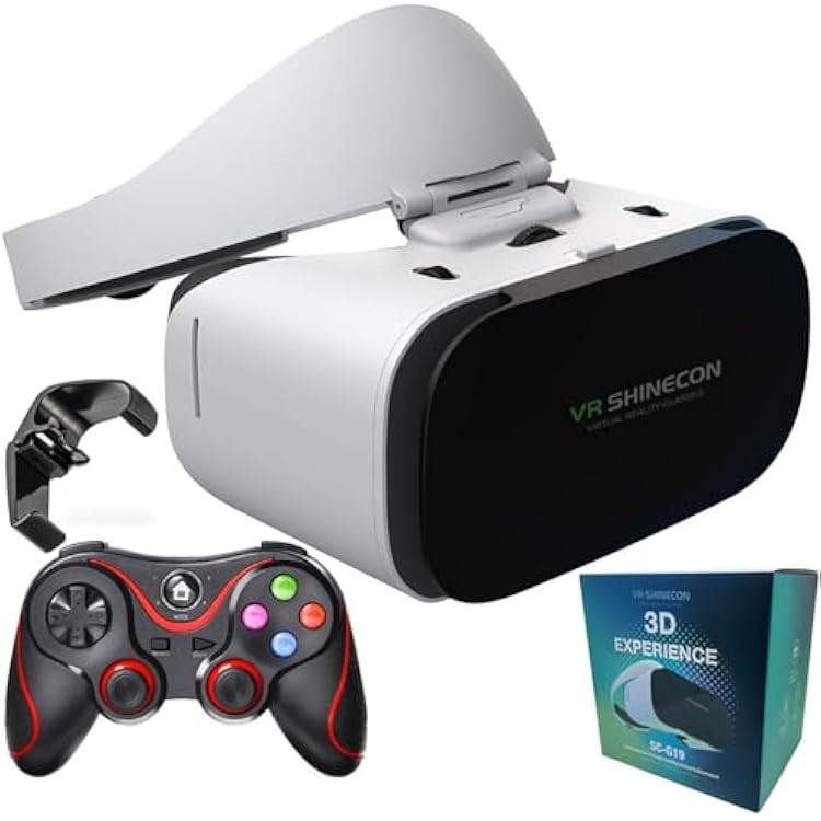 VR Headset for Phone with Controller, Virtual Reality Glasses Stereo Headphones 3D Glasses, VR Glasses for TV, Movies, Video GamesV8