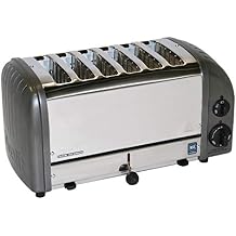 Cadco CTW-6M Stainless Steel Buffet Toaster, 17" Wide, 6 Slot, Metallic Grey Aluminum End Panels, Commercial Pop-Up Toaster for Restaurant, Hotel, Food Truck, 220V, 2480W, NSF Certified