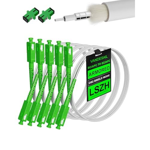5 Pack Armored Fiber Optic Internet Cable1M3ft, SCAPC to SCAPC Single Mode Fiber Patch Cable, OS2OS1 SIMPLEX, LSZH White 1 Meter