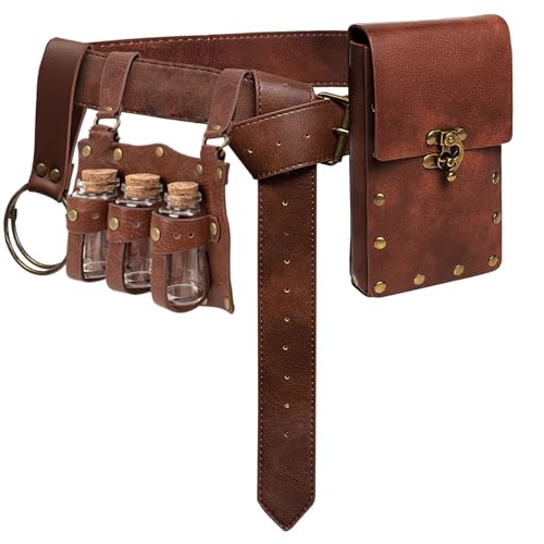 Renaissance Costume Accessories Casual Belt Pouch Fanny Pack Potion Bottle Skirt Hike Set Medieval Festival Halloween Brown