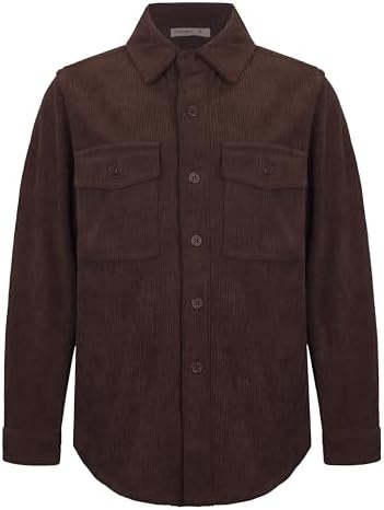 Tronjori Boys Corduroy Utility Shirt Long Sleeve Button Down Casual Woven Shirt with Two Pockets