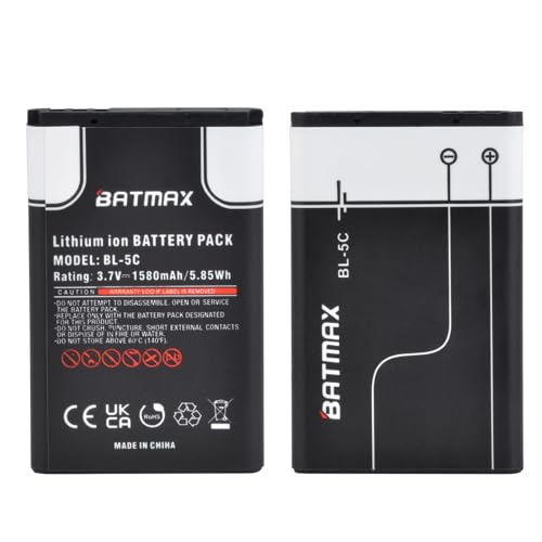 Batmax 2Pcs 3.7V BL-5C Battery for Household Radio 1000, 1010, 1100, 1108, 1110, 1111, 1112, 1116, 1200, 1208, 1209, 1255
