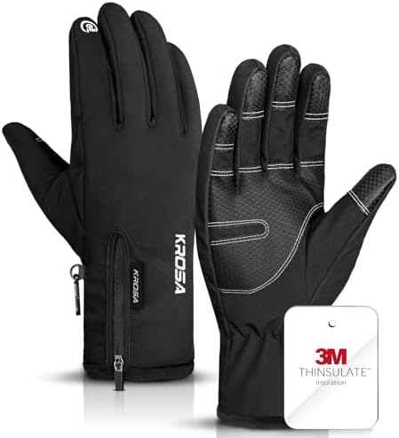 krosa Winter Gloves For Men Women Made with 3M Thinsulate, Waterproof Ski Gloves for Cold Weather with 10 Touchscreen Fingers