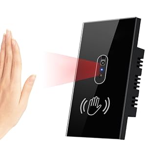 US Wall Light Switch Infrared IR Sensor No Need Touch AC100-240V Motion Sensor Wall Switch Electrical Power On Off Lamp, Motion Activated Infrared Switches Requires Neutral Wire (US Black)