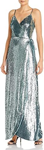 Womens Teal Sequined Tie Snap Closure Spaghetti Strap Surplice Neckline Full-Length Evening Gown Dress 6
