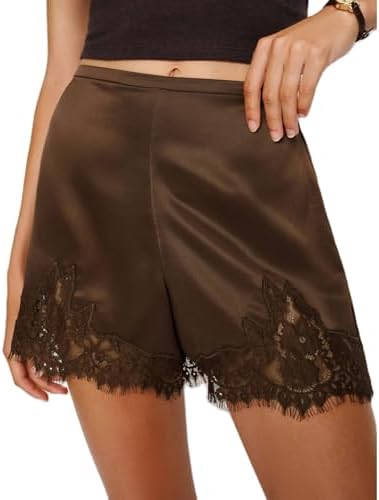 Amiblvowa Women Satin Silk Lace Shorts Low Rise Micro Mini Shorts Coquette Lounge Half Slip Pj Bottoms French Knickers
