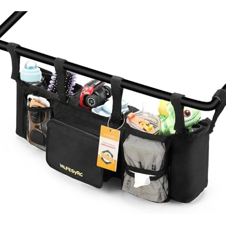 Double Stroller Organizer for Bob Duallie and Baby Jogger City Mini GT2, Double Baby Stroller Accessories with 2 Cooler Pockets, Parent Console Double Jogging Stroller OrganizerEmpty Bag