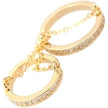 Spinningdaisy Crystal Embedded Double Layer with Chain Knuckle Ring