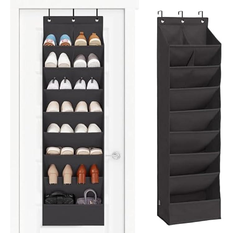 STORAGE MANIAC Over the Door Shoe Organizer Heavy-Duty Large Deep Pocket Hanging Shoe Organizer Shoe Rack Door Closet Shoe Organizer for Wall, Dorm & Narrow Door Storage Shoe Holder Black, 1 Pack