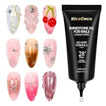 Nicedeco No Wipe Rhinestone Glue for Nails 30ml, 3D Strong Adhesive Nail Charms Nail Gems Nail Art Glue for Crystal Stones Jewels Diamonds, Nail Lamp Required
