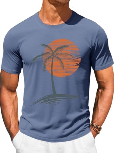 Runcati Mens Short Sleeve T-Shirts Crew Neck Casual Shirt Summer Beach Palm Tree Vintage Hawaiian Tees