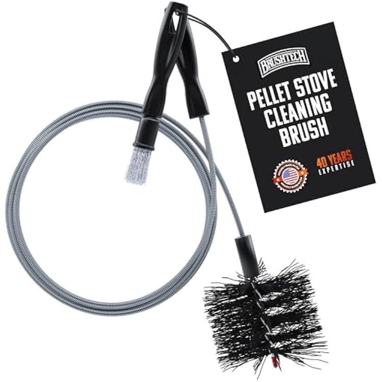 Brushtech Pellet Stove Cleaning Brush Kit - 10-Foot Non-Kinking Spring Brush for 3-Inch Vent Pipes with Bonus Steel Ash Brush - Safe Airflow Maintenance for Stove Pipes