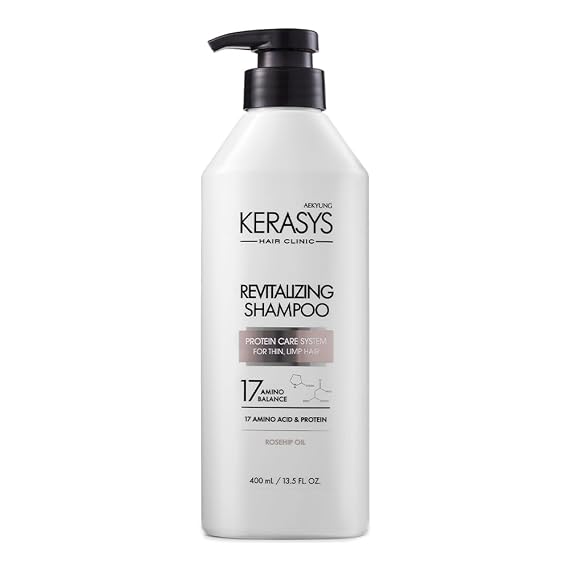 Kerasys Hair Clinic Protein Care System for Thin Limp Hair Rosehip Oil REVITALIZING 13.5 fl oz / 400 ml (Shampoo 1-Pack)