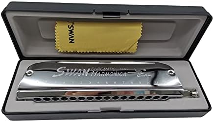 SWAN 16 Holes Sliver Chromatic Harmonica SWBoat Shape Standard Chromatic Harmonica 1664 in C Key For Adults Beginner Professional Players with Annex (16 Holes 64 Tone)