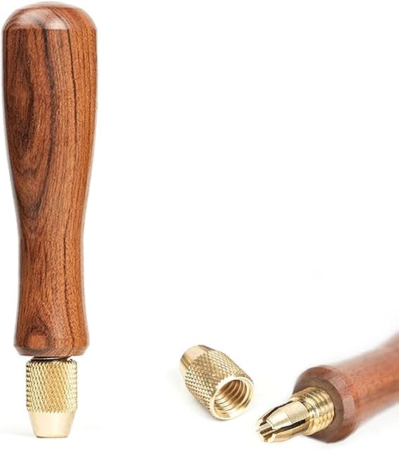 Toolcool Wood File Handle Wooden Handles with Brass Collet Chuck for Small Files with a Tang Diameter of 3.1MM-3.7MM