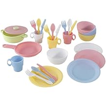 KidKraft 27-Piece Pastel Cookware Set, Plastic Dishes and Utensils for Play Kitchens, Gift for Ages 18 mo+