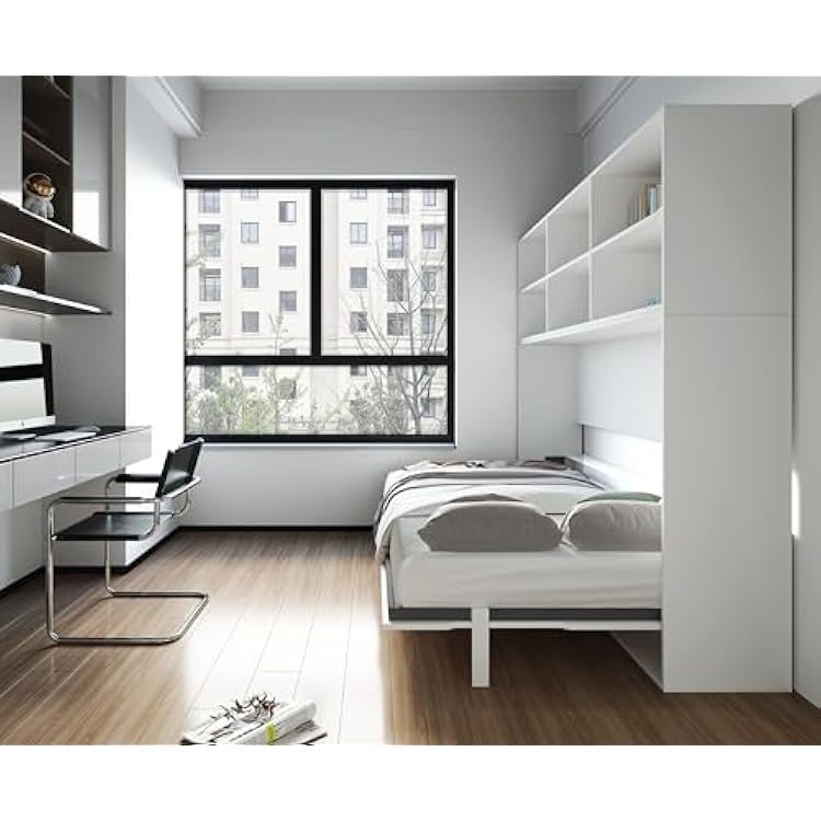 DEINPPA Twin Horizontal Murphy Bed with Storage Shelf, Space-Saving Wall Bed for Multipurpose Room-White
