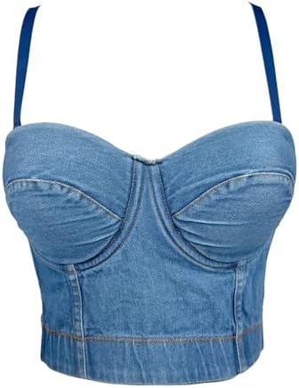 VEENDEO Women's Sequin Bustier Crop Top Mesh Corset Top Push up Rhinestone Diamond Bra Club Party Vest Detachable Straps