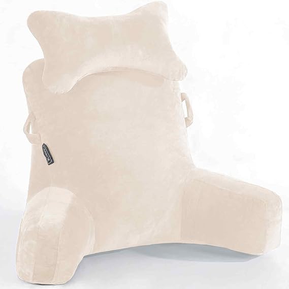 SLIGUY Reading Pillow, Extra Large, 78.7 cm, Bed Rest Pillow with Removable Neck Roll and Arms for Sitting in Bed or On the Couch, Backrest for Adults, for Reading, TV,Beige
