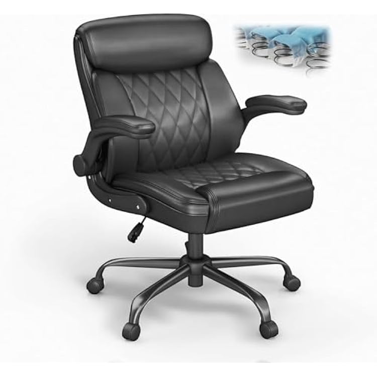 AnyGod Ergonomic Mid-Back Desk Chairs Comfy for Home Office with Flip-up Armrests, Lumbar Support, Adjustable Height and Swivel Rolling Wheels