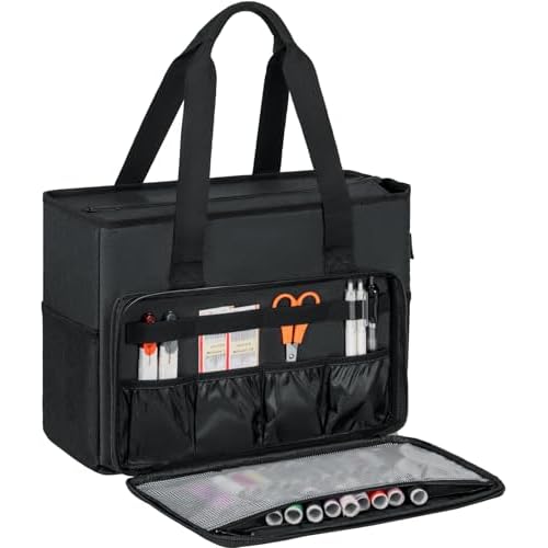 GMAK Embroidery Storage Bag, Embroidery Project Carrying Bags for Embroidery KitCross Stitch SuppliesStitch Tools Kit, Embroidery Supplies Storage Tote Case with Multiple Pockets, Bag Only, Black