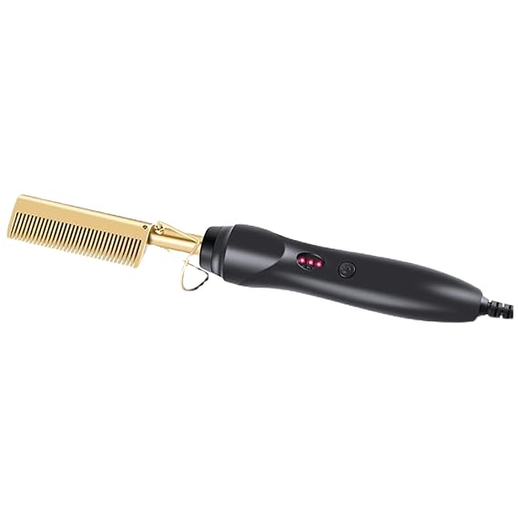 Pressing Combs for Electric Hot Dual Purpose Dry And Wet Copper Comb Hair Straightener Household Curling Multifunctional Bangs Electric Comb Hair Straightener Beach Sea Waves (Black, One Size)