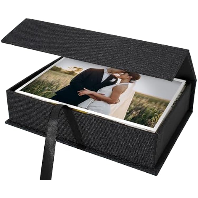 5x7 Linen Photo Storage Box - Ideal for Preserving and Organizing Your Precious Photos, Certificates, Scrapbooking Supplies, Keepsakes, and Jewelry Black