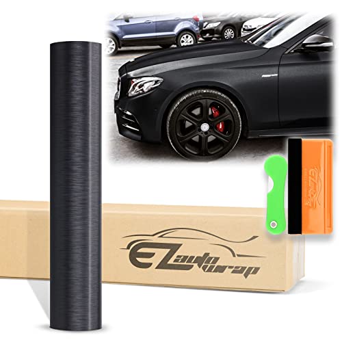 12x60 1FTx5FT Brushed Aluminum Black Vinyl Wrap DIY Decal Sheet Film Car Auto Vehicle Motorcycle Air Release Bubble Free Self Adhesive Peel and Stick Free Tool Kit