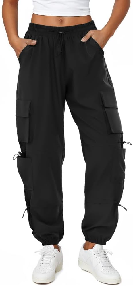 COPYLEAF Womens Parachute Cargo Pants with Pockets Quick Dry Hiking Pants Lightweight Water-Resistant Baggy Joggers