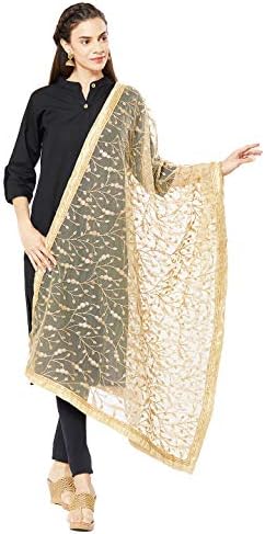 DUPATTA BAZAAR Womans Gold Net Dupatta with heavy Golden work.