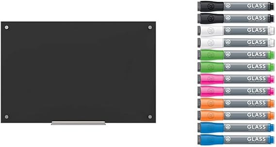 U Brands Glass Dry Erase Board (36 X 24 Inches) + Markers (12 Count) Bundle
