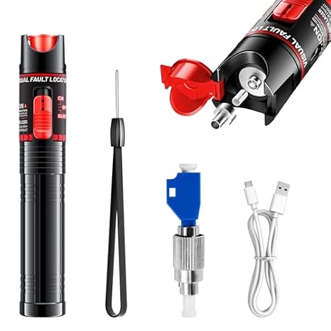 100KM Visual Fault Locator, Fibre Optic Cable Tester Meter with 2.5mm FC Male to LC Female Adapter, 650nm Fibre Light Source Testers for Optical Communications and Measurement (100mW+Red light)