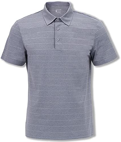 Golf Polo Shirts for Men Performance Dry Fit Short Sleeve Striped T-Shirt Breathable Fabric Grey, L