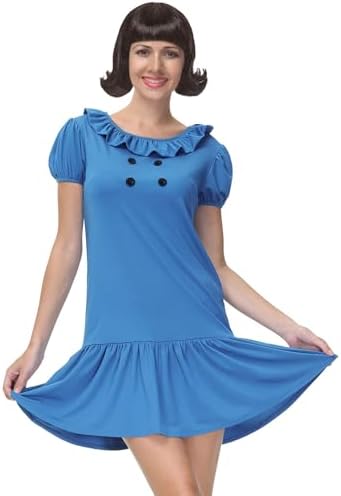 Halloween Women Cosplay Classic Characters Costume Adult Bule Puff Sleeve Mini Dress