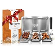 Yukon Glory BBQ Vegetable Grill Basket Set, Stainless Steel, 3 Baskets with Drip Tray & Removable Handle for Fish, Shrimp & Veggies