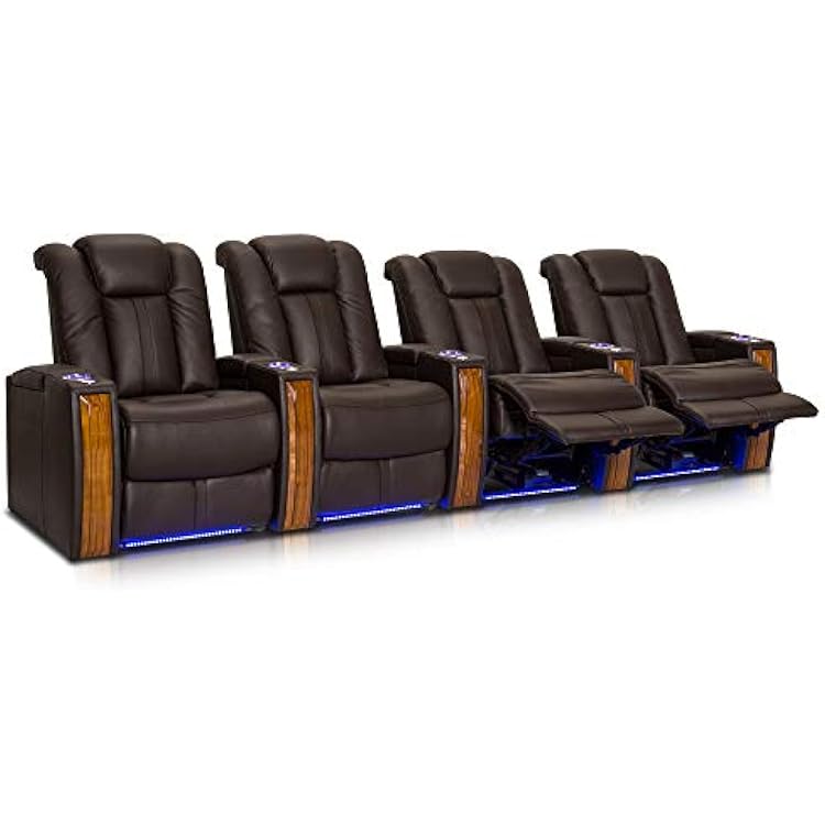 Seatcraft Monaco Home Theater Seaitng, Living Room, Italian Leather, Power Recline, SoundShaker, USB Charging, Ambient Lighting, Wall Hugger Row of 4, Brown