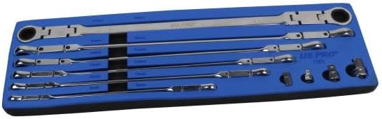 US PRO Tools 8mm to 19mm Double Jointed Flex Head Long Reach Ratchet Spanner Set 7585