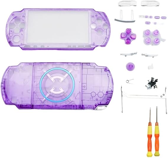 Narwhalss Replacement Shell Set for PSP3000 Modified DIY Dressing Case Front Cover Intermediate Frame Back Cover Complete Button Set Screw Set with Precision Screwdriver for PSP 3000 3001 3002 3003 3004 Repair Parts Transparent Purple