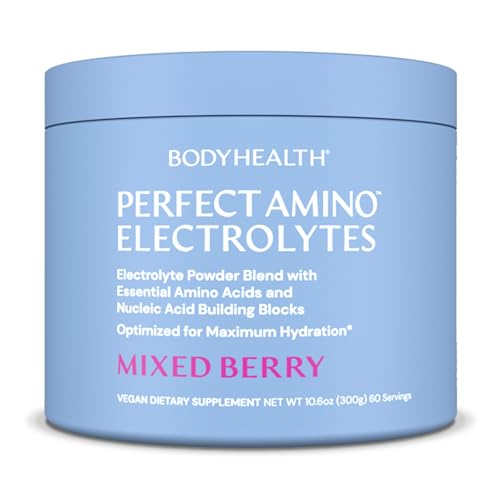 BodyHealth PerfectAmino Electrolytes Powder No Sugar, Keto Sugar Free Fasting Electrolytes Drink Mix, Hydration Powder with Trace Minerals - Mixed Berry - 60 Servings