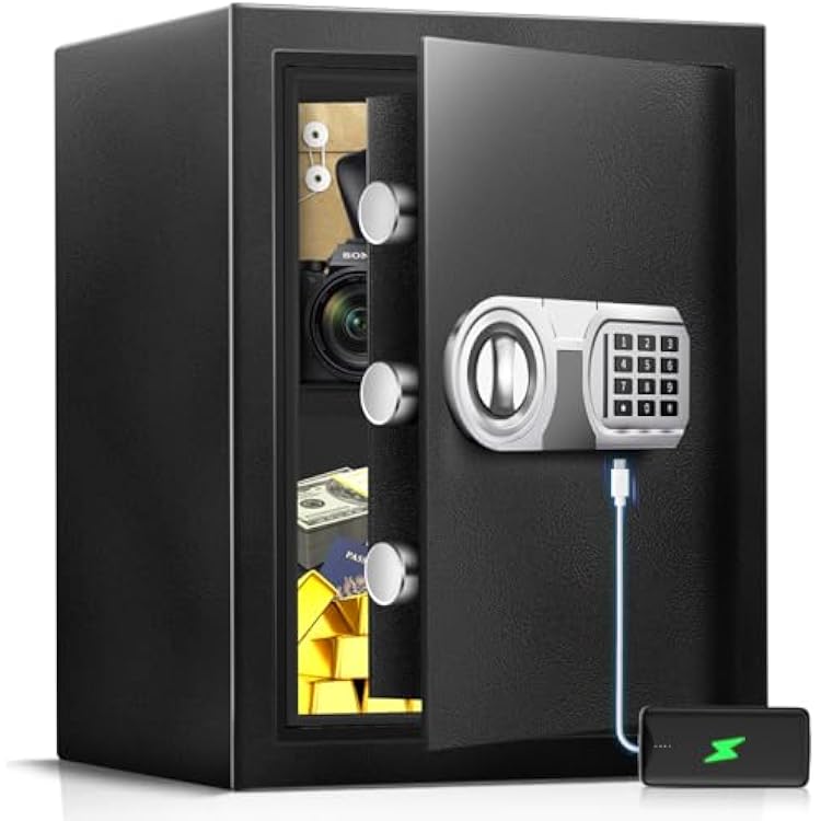 2.5 Cu Ft Large Home Safes For Documents, Digital Security Safe Box with LED Sensor Light & Emergency USB-C Cable, Removable Shelf for Money Jewelry Documents
