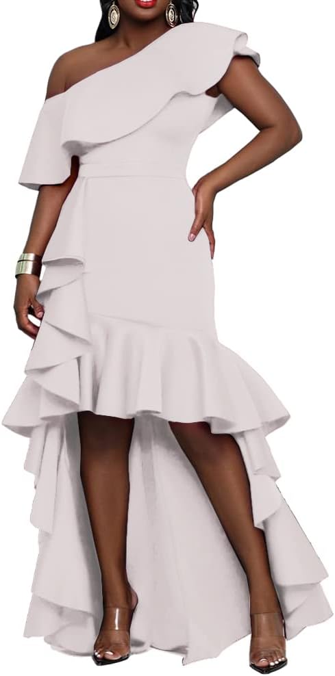 Asymmetric One Shoulder Falbala Mermaid Dress Sleeveless Women's Maxi Dress Ruffle Dress