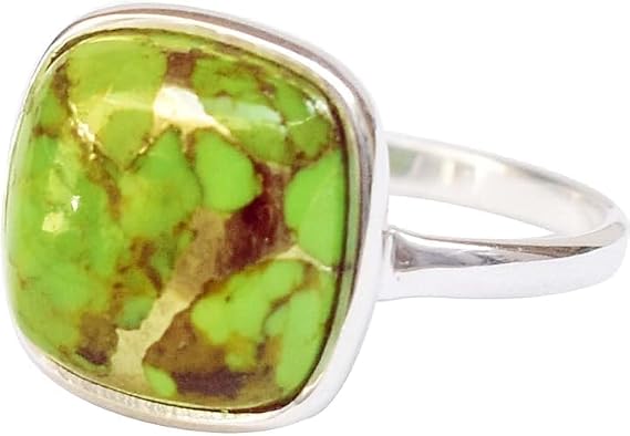 Green Copper Turquoise Ring Handmade 925 Sterling Silver Ring Natural Turquoise Green Gemstone Ring Simple Dainty Ring For Women Daily Wear Birthday Gift Ring Minimalist Ring