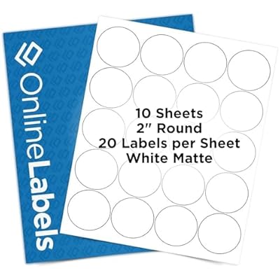 2 Inch Round Labels - Permanent, White Matte - Candle, Lid, Product, Favor Labels - Pack of 200 Circle Stickers, 10 Sheets - InkjetLaser Printers - Online Labels