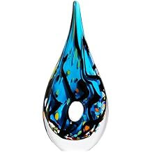 Luxury Lane Hand Blown Abstract Hollow Blue Tear Drop Sommerso Art Glass Sculpture for Home Decor 11.5 inch Tall Centerpiece Table Decoration