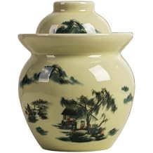 MRYBD Chinese Ceramic Pickle Jar with Lids,Sourdough Crock with Lid,Kimchi Containers, Fermentation Jars Ceramic Pots, Sealed Fermentation Jars with Lids, Sauerkraut Crock 0.5kg