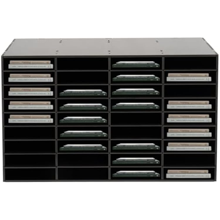 Literature Organizer with 36 Compartments | Adjustable Desktop File Sorter Mail Center for Home, Office & Classroom | PVC Paper Storage Cabinet with Shelves, Black