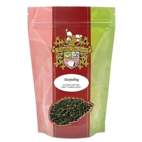 English Tea Store Darjeeling Tea Pouches - 8oz | Loose Leaf Pouch | Light Fragrant Black Tea | Champagne of Teas | Smaller Leaf for Faster Infusion | Brew Hot Without Milk or Sugar