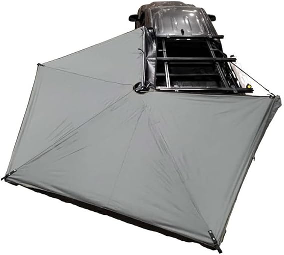 Overland Vehicle Systems 19679907 HD Nomadic 270 LTE Awning Driver Side | 65 Sq Ft of Coverage | Dark Gray Fabric with Black Travel Cover Included | Twist and Lock Technology | Heat-Sealed Seams